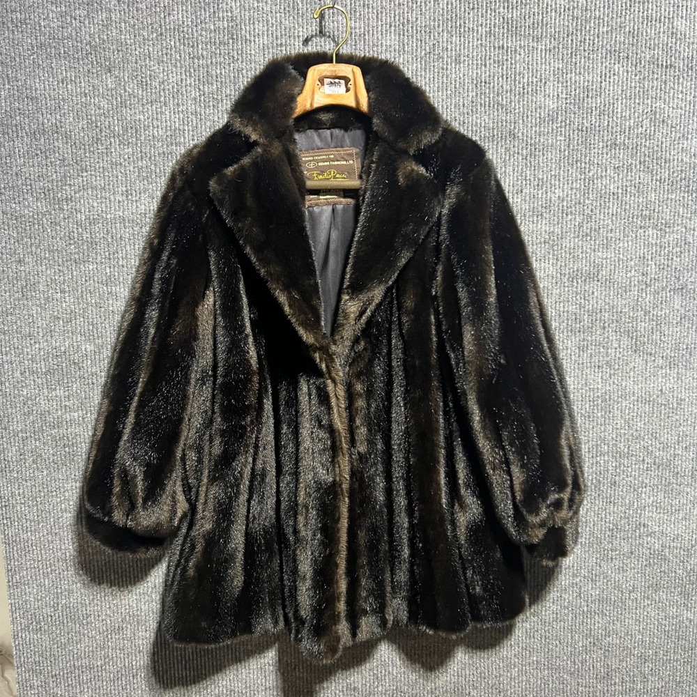 Vintage Emilio Pucci Faux Fur Coat Women Medium Brown 60s Gemini Fashions Luxury